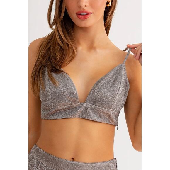 La lis Shimmer Bralette Silver Crop Top M - Picture 1 of 3
